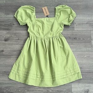 PRINCESS HIGHWAY Puff Sleeve Mini Dress Size 10 Green Boho Cottagecore Cotton